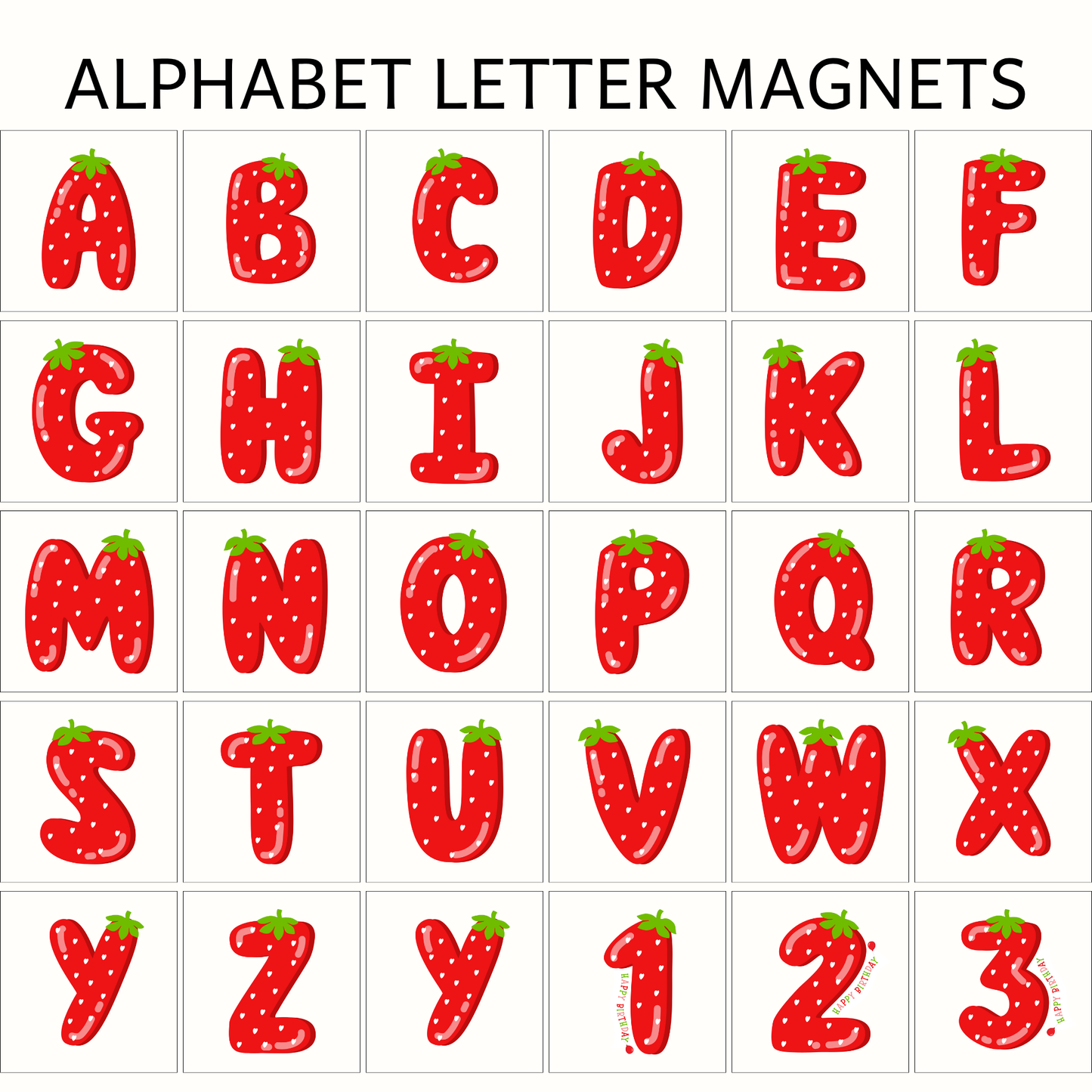 Strawberry Alphabet Letter and Number Magnets