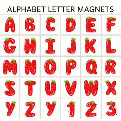 Strawberry Alphabet Letter and Number Magnets