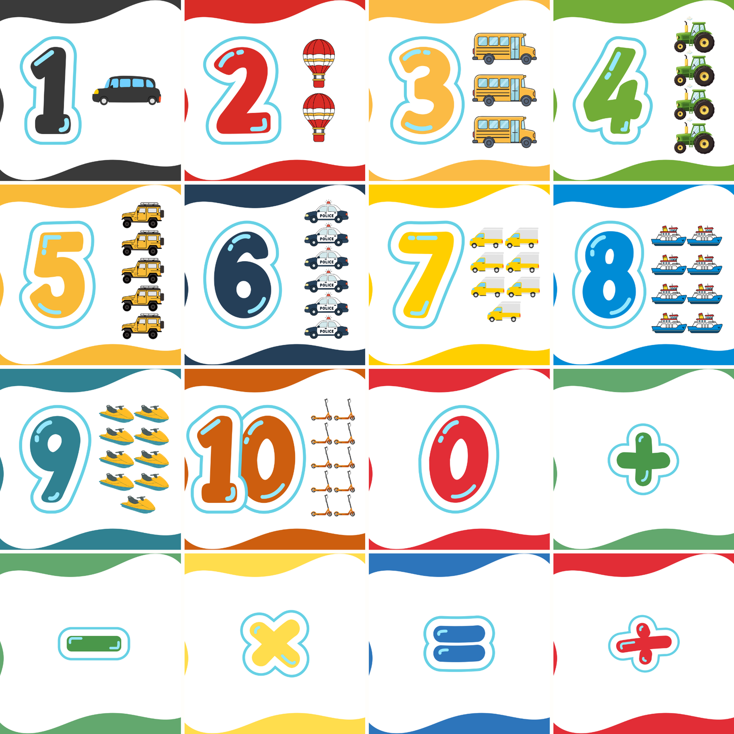 Vehicle Themed Number Magnets