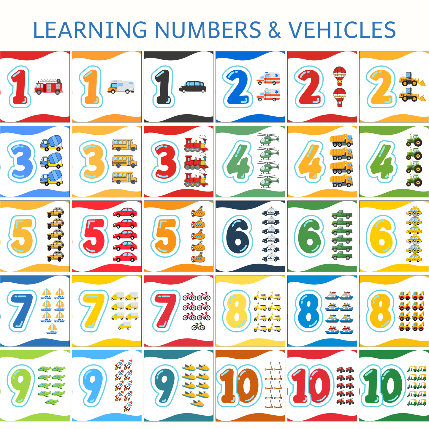 Vehicle Themed Number Magnets